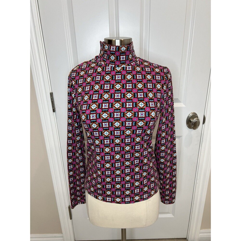 Maeve by Anthropologie Mock Neck Top Long Sleeve Abstract Retro Small